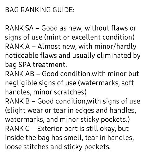 rank a meaning in bags.